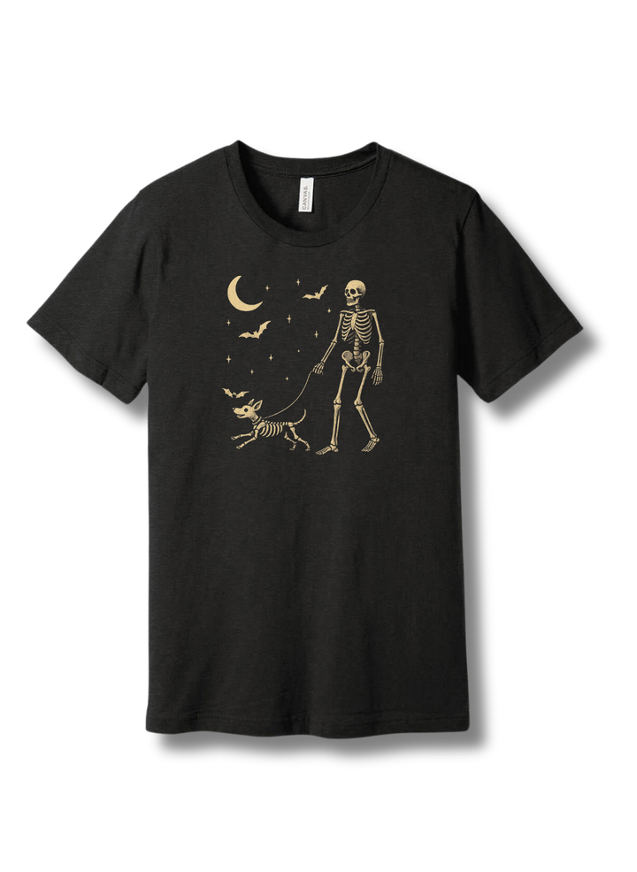 Skeleton Walking Dog Halloween T-Shirt