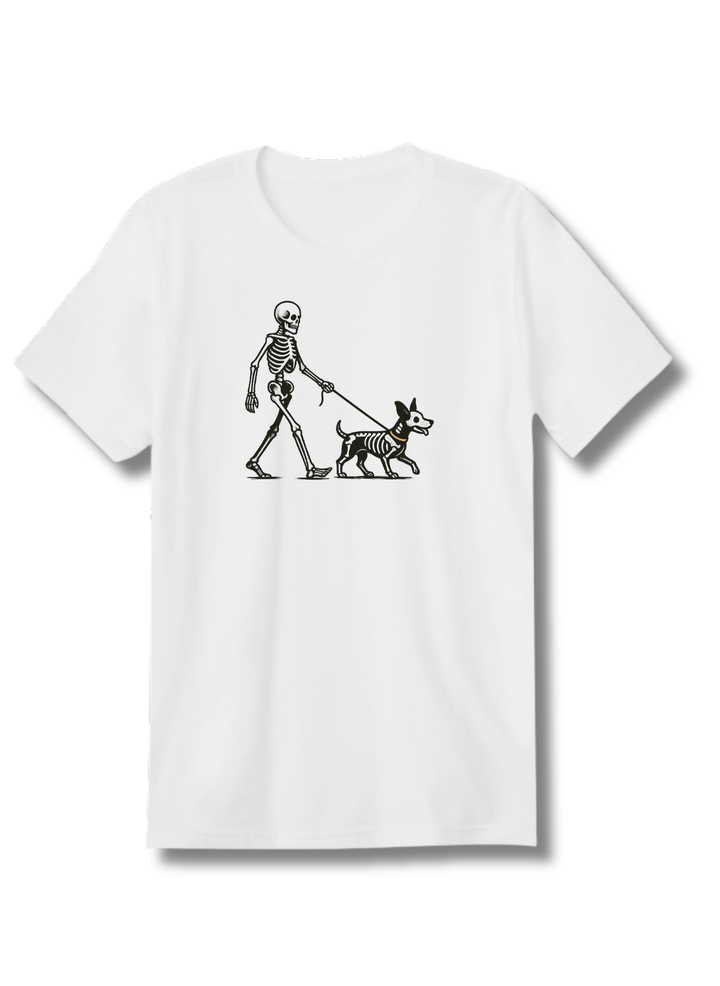 Skeleton Walking Dog Halloween T-Shirt