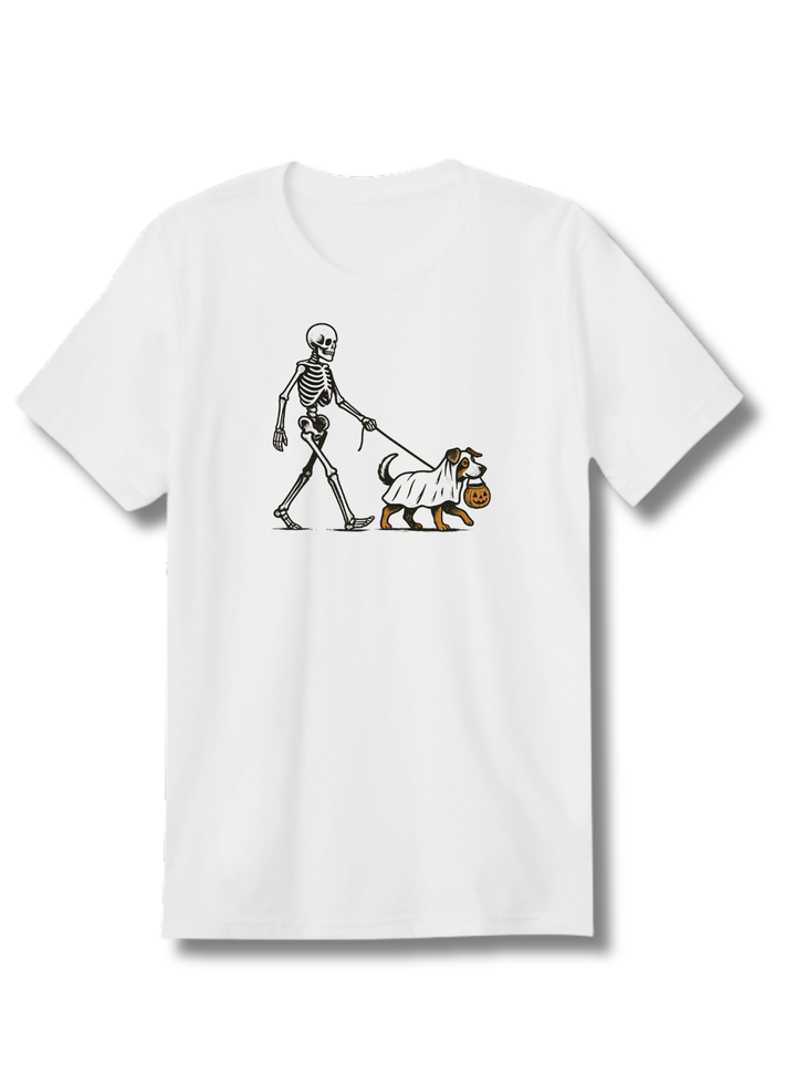 Skeleton Walking Ghost Dog Halloween T-Shirt