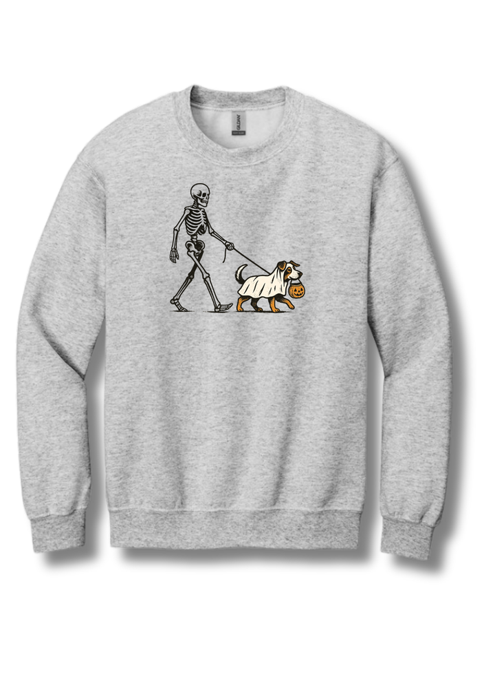 Skeleton Walking Ghost Dog Halloween Sweatshirt