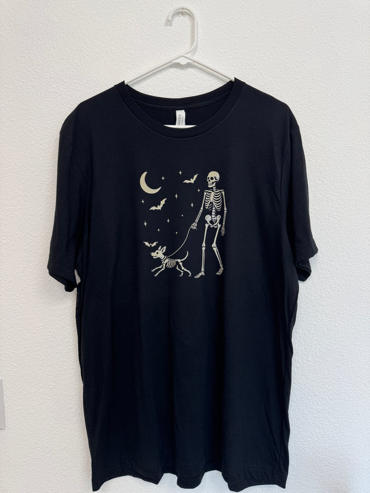 Skeleton Walking Dog Halloween T-Shirt