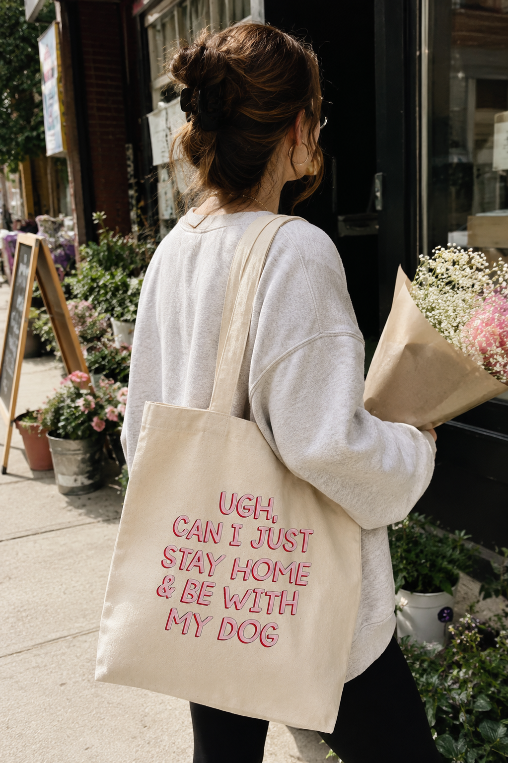 Ugh, Can I Just Stay Home &amp; Be With My Dog Canvas Tote Bag